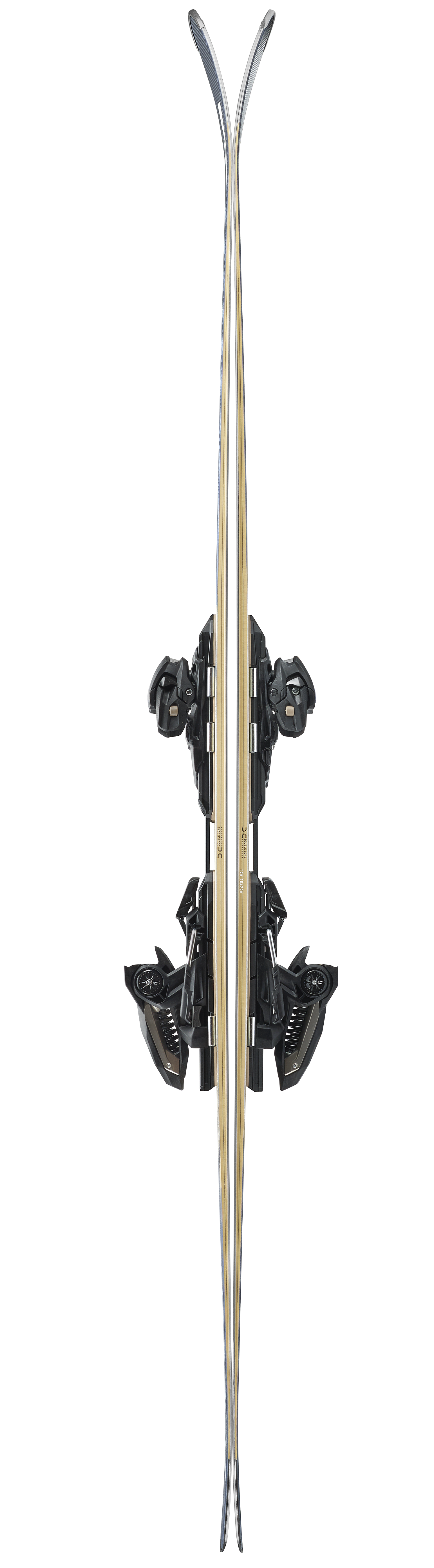 Pair of skis with bindings on a white background